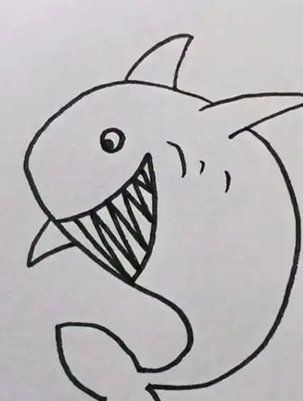教孩子这样画鲨鱼,简单又好看,快和我一起学画吧