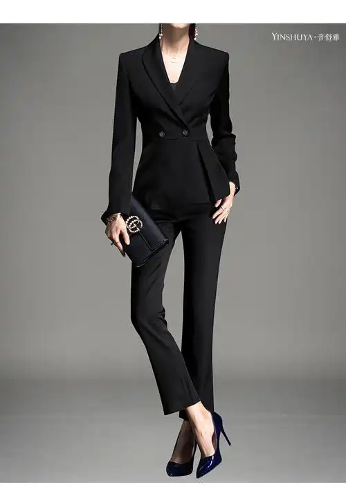 套装面试正装商务干练职业装西服女藏青西装裤子xxxl建议140斤左右