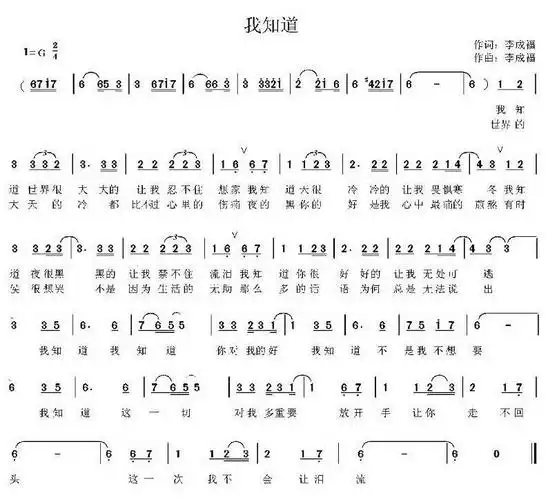 [简谱] 我知道(李成福词曲)