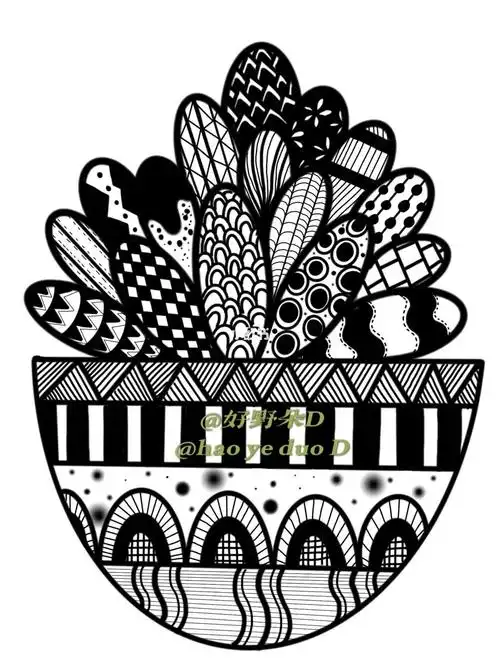 黑白线描插画儿童画