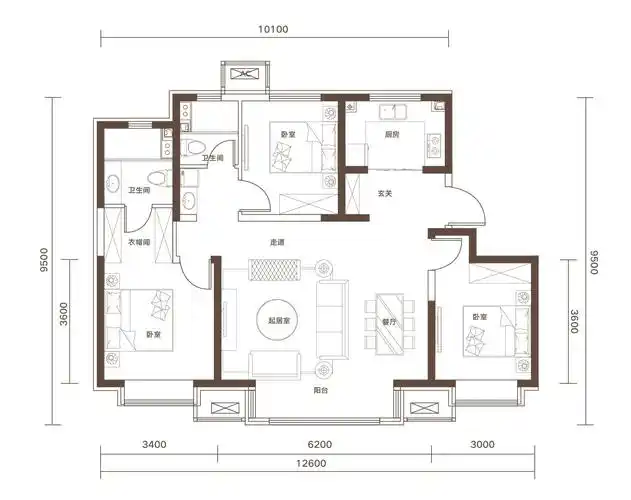 三室两厅两卫 洋房120平米