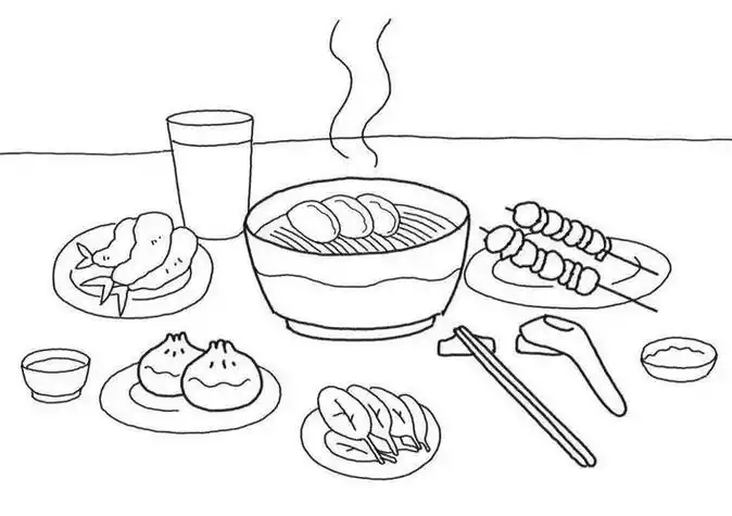 食物简笔画步骤图饭桌菜简笔画年夜饭的菜简笔画图片餐桌上的菜怎么画