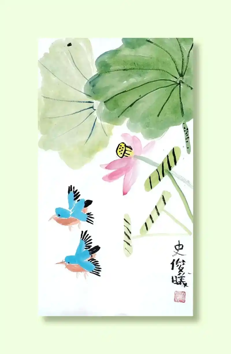 无锡戏墨娃儿童国画.荷花翠鸟系列#感受国画的意境之美 #好的 - 抖音