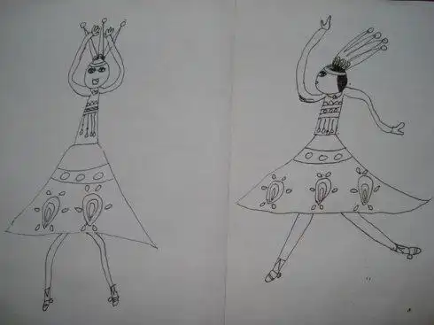 孔雀舞六岁画跳孔雀舞的女孩简笔画