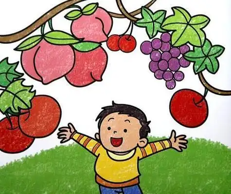 农民摘果子简笔画卡通画丰收的绘画步骤儿童画教程学画画秋天丰收的