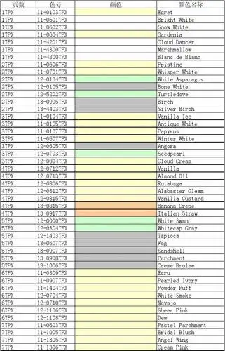 潘通色卡-tpx号对应颜色