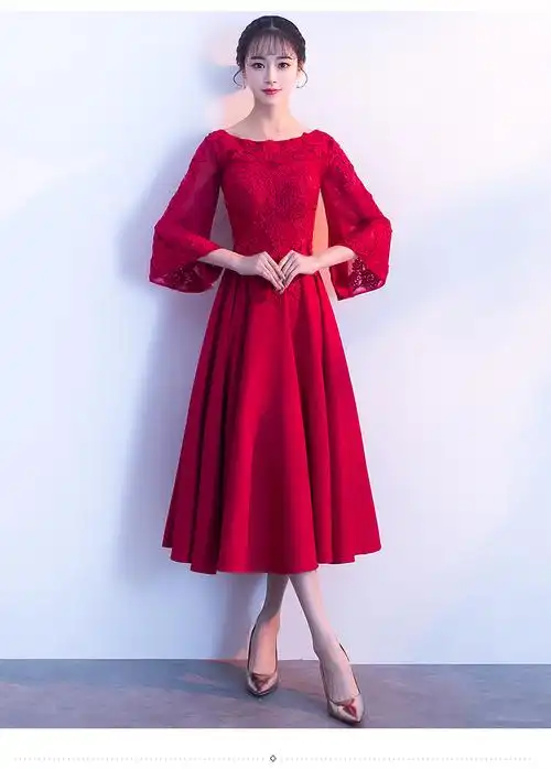 敬酒服新娘2018结婚新款时尚夏季红色回门婚宴晚礼服连衣裙中长款