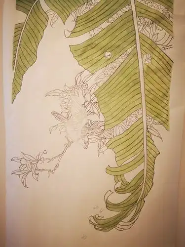 29) 一,花青 藤黄调成植绿平涂芭蕉叶