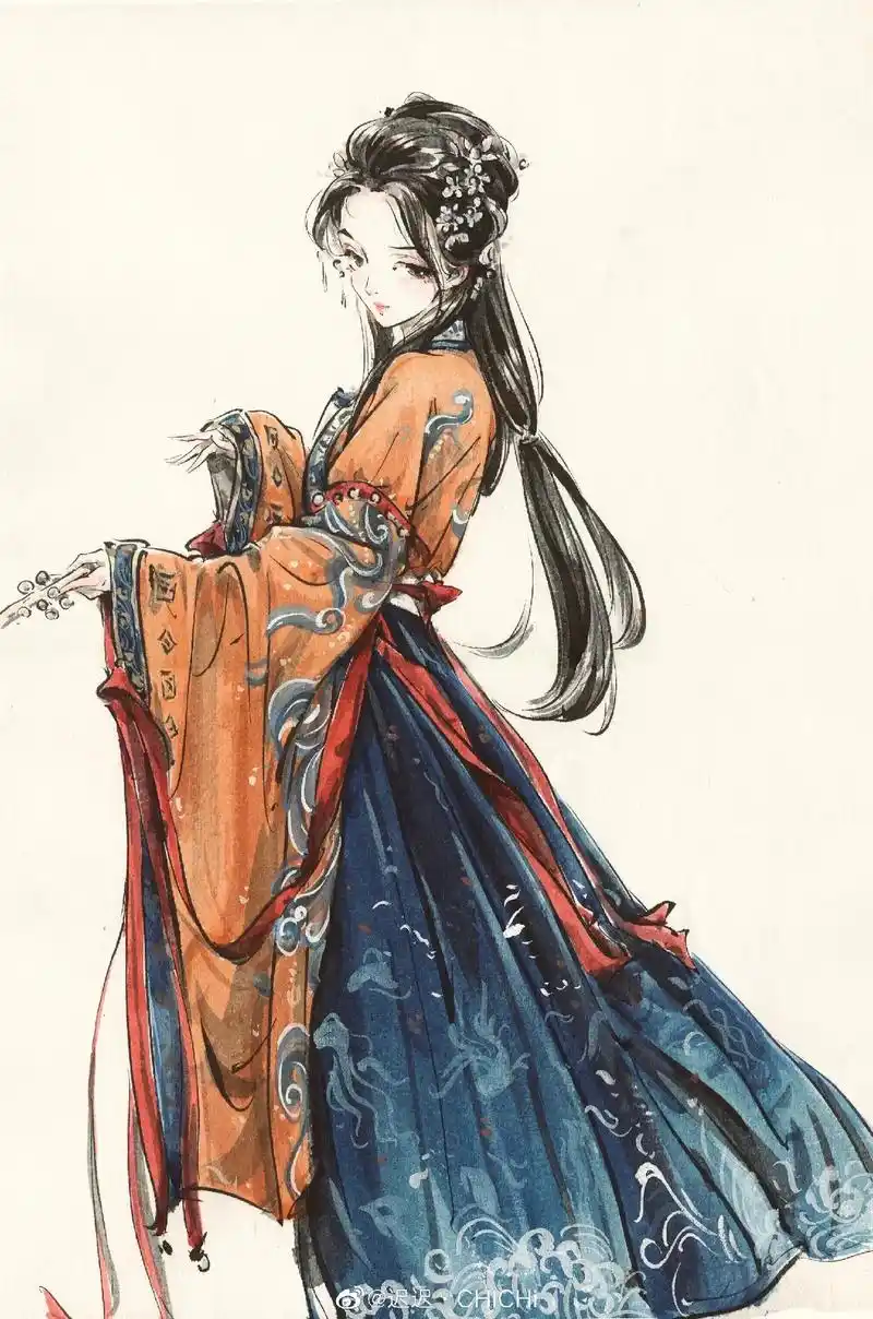 水墨插画师迟迟的国风水墨少女插画系列