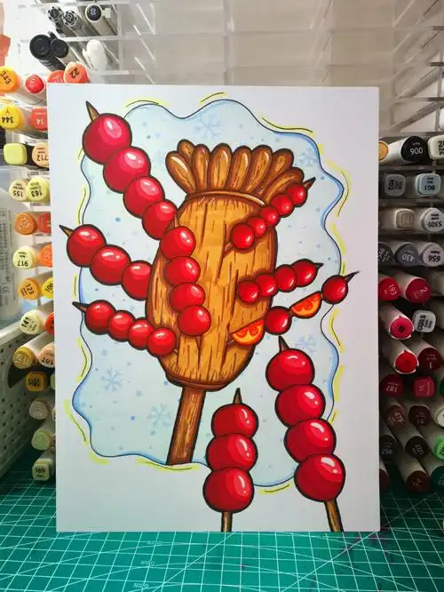 冰糖葫芦 儿童画马克笔画插画入门教程