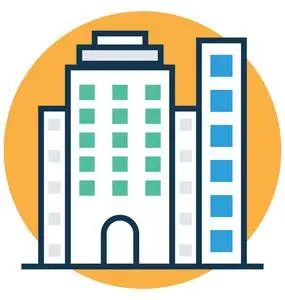 带轮廓矢量图标的建筑物线条和填充颜色照片