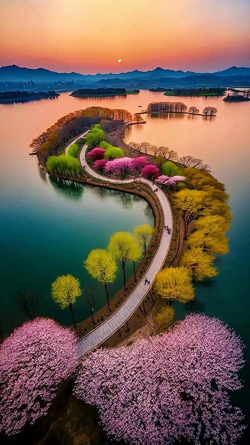 春天的杭州西湖色彩缤纷万里晴空,美丽的西湖三池映月 - 抖音