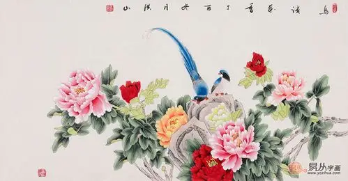 张洪山《鸟语花香》,国画牡丹,牡丹绶带鸟,张洪山花鸟画作品-【易从网