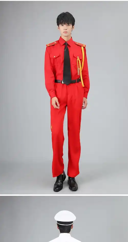 军鼓乐队演出服军歌合唱团表演服新款红色衬衣套装礼服舞台装红色长