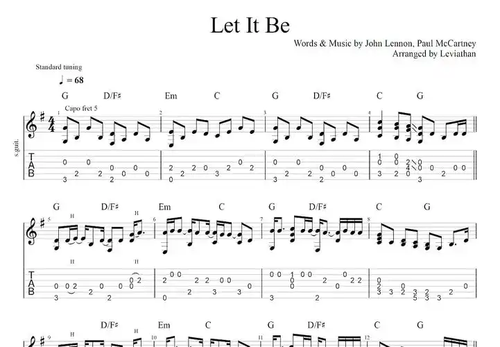 let it be吉他谱_john lennon,paul mccartney_g调指弹吉他谱 - 吉他