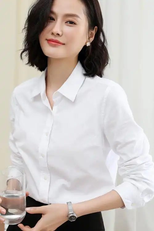 女士衬衫 恒源祥纯色衬衫女长袖2019春秋季职业正装修身纯棉衬衣薄