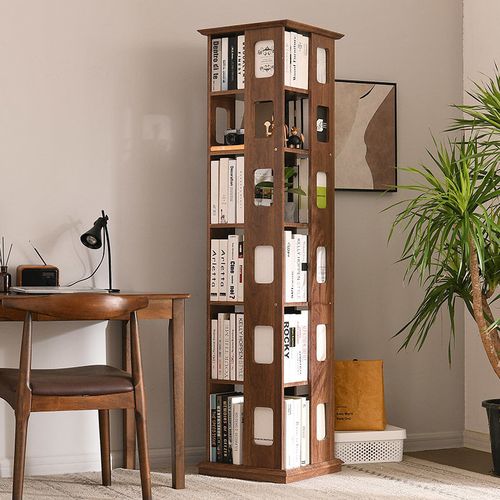 旋转书架可移动落地多层书柜学生放书家用简易省空间卧室置物架子