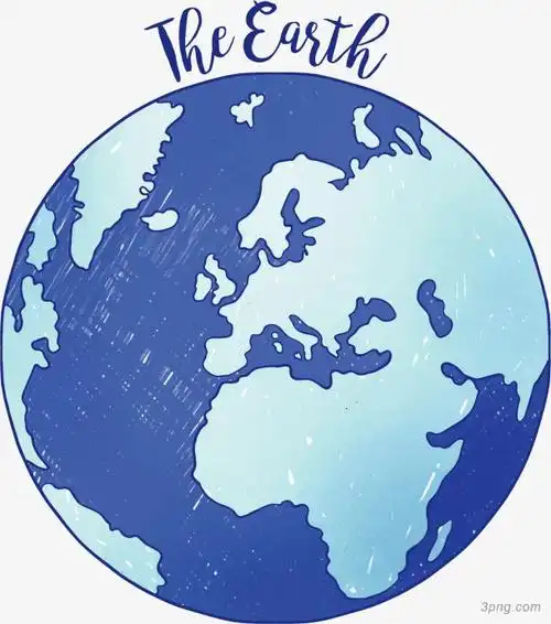 手绘蓝色美丽地球png素材透明免抠图片-卡通手绘