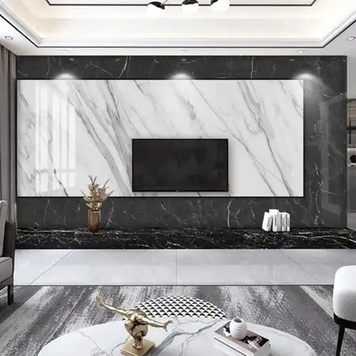 2020新款现代简约大理石悬空电视背景墙网红客厅轻奢饰面板