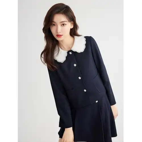 秋水伊人复古小香风短外套2022年秋装新款女装藏青青色短外套