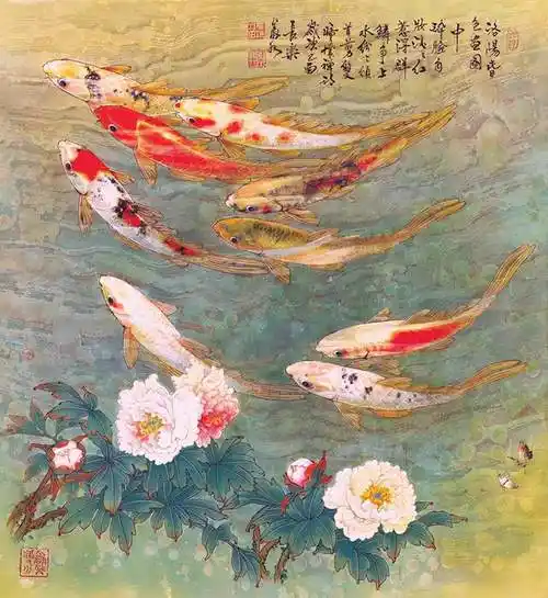 盛世有余陈义水中国画鱼水相融作品