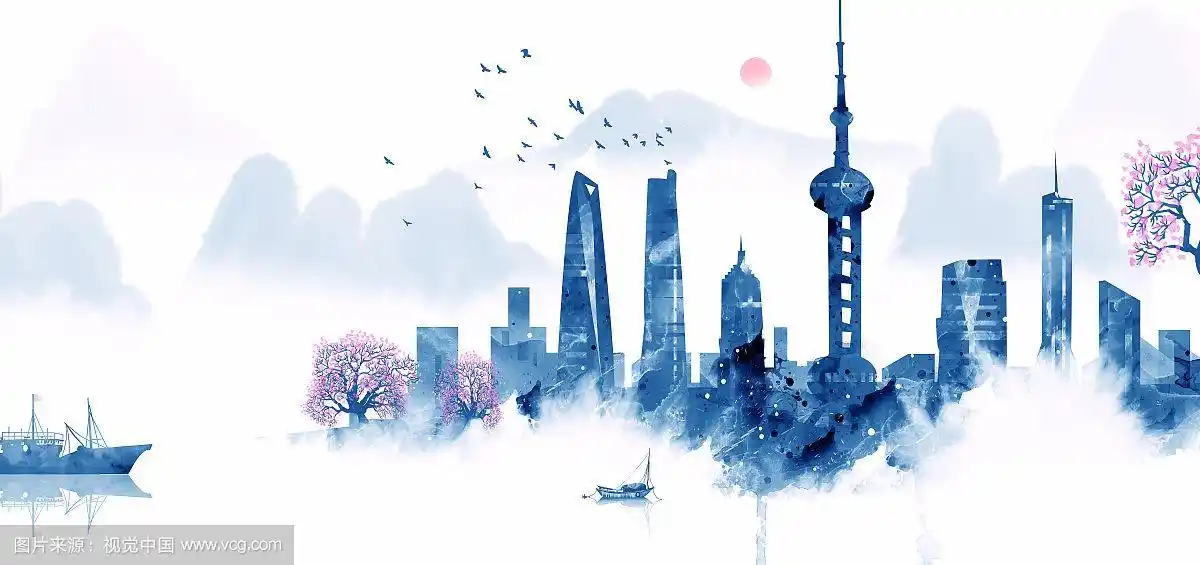 上海陆家嘴城市建筑群水彩插画