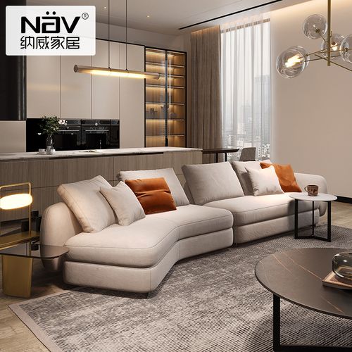 纳威现代轻奢沙发弧形意式简约风格港式样板房设计师ins风小户型