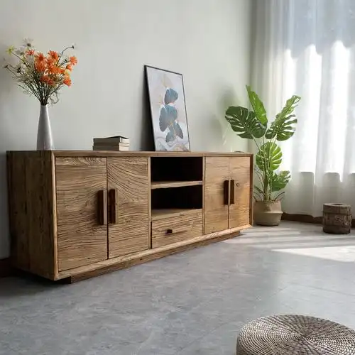 简约现代榆木电视柜客厅实木矮柜靠墙北欧欧风电视柜