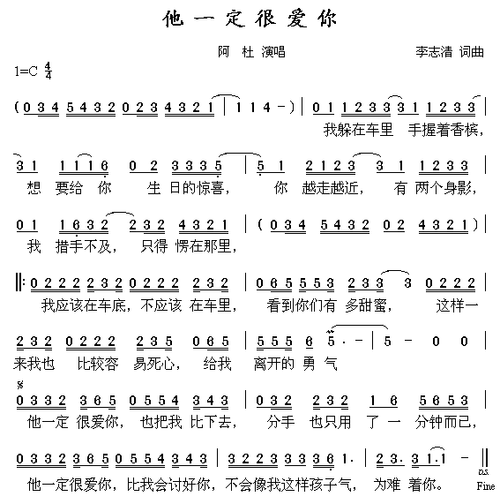 阿杜 《他一定很爱你》简谱