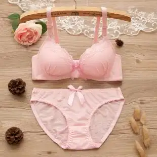 新粉色无钢圈少女 文胸内衣日系可爱聚拢薄款高中学生胸罩内裤套,可在