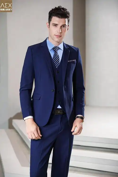 海澜之家aex品牌比亚迪4s店工作服男女销售工装蓝色西服西裤正装灰色