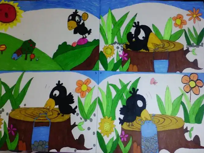 四幅寓言乌鸦喝水