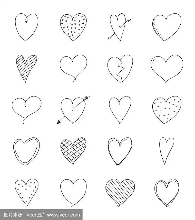 为情人节手绘的心形图标.向量.