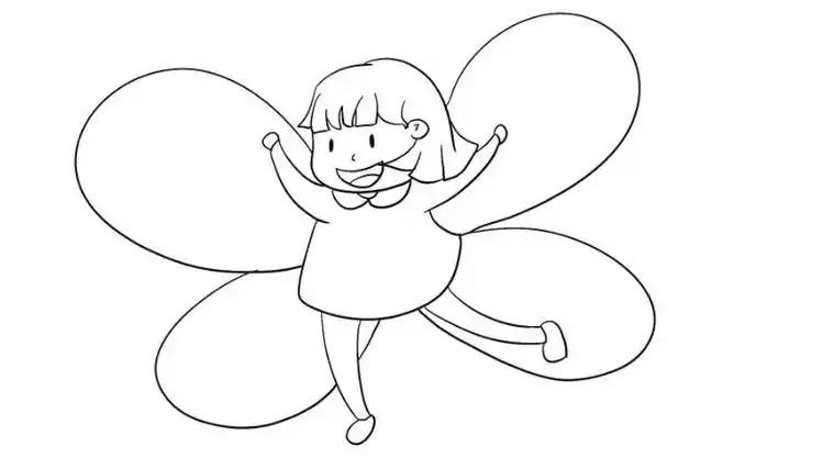 蝴蝶翅膀卡通女孩简笔画