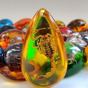 天然琥珀蝎子昆虫标本虫珀项链带虫子吊坠挂件纯手工制作儿童科普