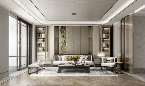 东胜紫御府轻奢新中式客厅窗帘中式现代客厅设计图片赏析