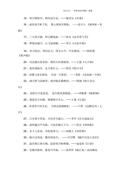 描写夜晚星空的诗句.docx 6页