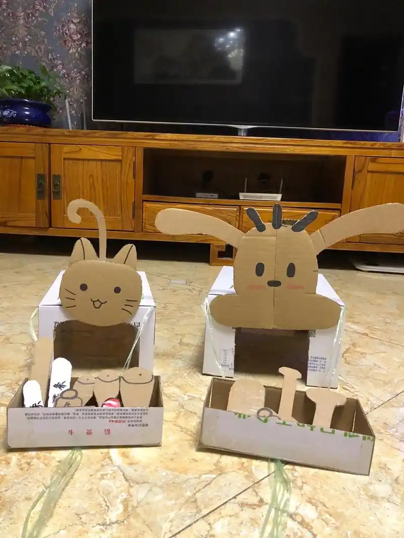纸箱小狗 #纸箱小猫 #亲子手工制作 #精神状态良好 #愿 - 抖音