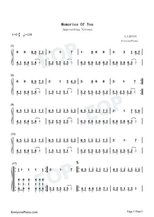 memories of you-approaching nirvana双手简谱预览1