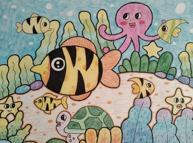 海底世界水粉画  #水粉画  #儿童水粉画铅笔画,海底世界,关于耗的