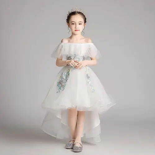 儿童礼服公主裙女童前短后长小女孩走秀花童钢琴演出服表演洋气秋