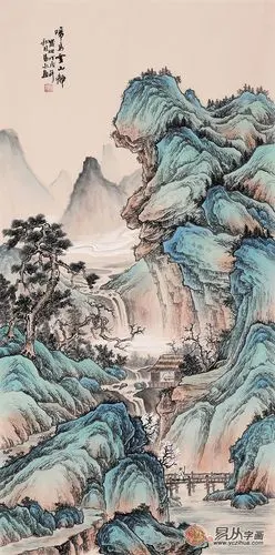 青绿仿古画 易水新品山水画作品《啼鸟云山静》
