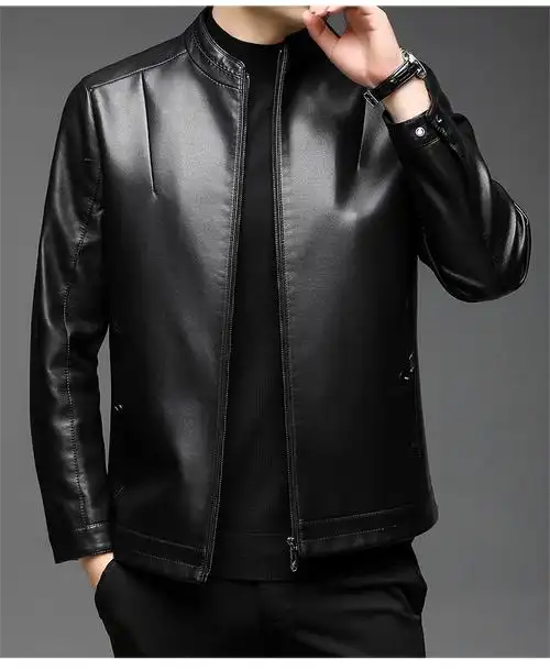 男士皮衣秋冬季新款立领皮夹克男商务休闲中年人爸爸装外套黑色170