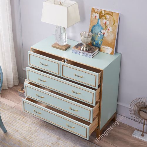渺帆柜子储物柜卧室 五屉柜 美式乡村轻奢五斗柜实木抽屉储物柜现代简