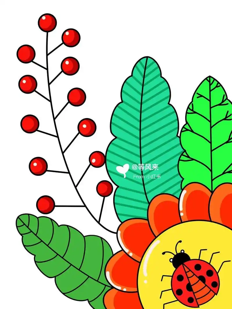 春天主题创意画 七星瓢虫94 儿童画9615线稿 #创意美术儿童画