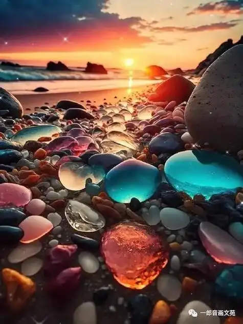 唯美浪漫的海滩水晶彩石,晶莹剔透,超级漂亮!