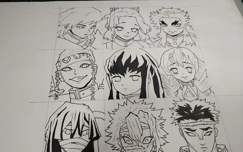 手绘鬼灭之刃九柱官方大头(线稿篇)