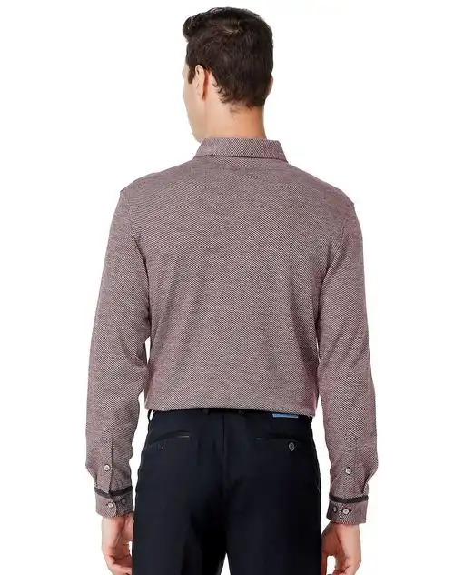 红灰色纯羊毛细波纹长袖针织衬衫