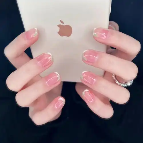 夏日清新简约法式抹茶绿撞纯白显白美甲