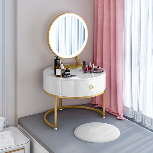 北欧飘窗梳妆台小型迷你卧室带灯镜收纳柜一体大理石榻榻米化妆桌优惠
